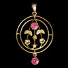 Edwardian 9ct gold floral pendant with pink amethysts and seed pearl – front view