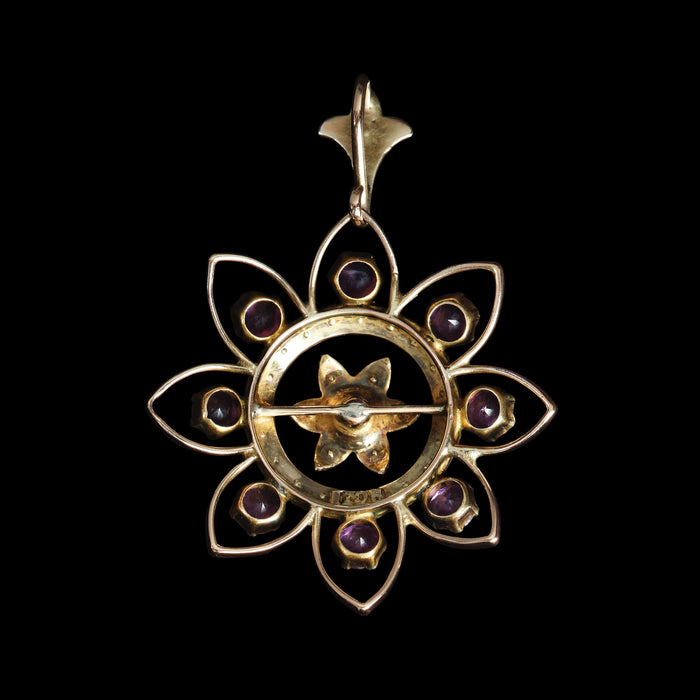 Victorian 9ct Yellow Gold Amethyst & Seed Pearl Pendant c.1880