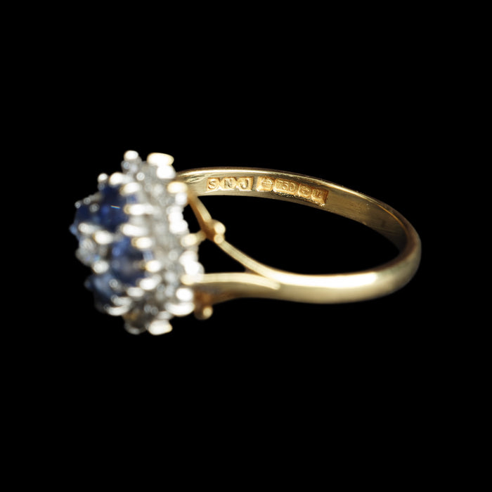Vintage 18ct Yellow Gold Sapphire & Diamond Cluster Ring, Size P½