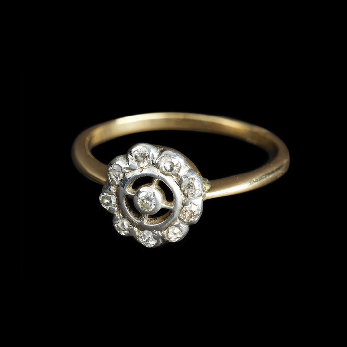 Art Deco 18ct Yellow Gold & Platinum Old Cut Diamond Ring, Size P 1/2 ~0.23 ct