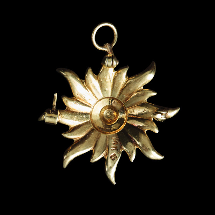 Edwardian 14ct Yellow Gold Split Pearl Starburst Pendant