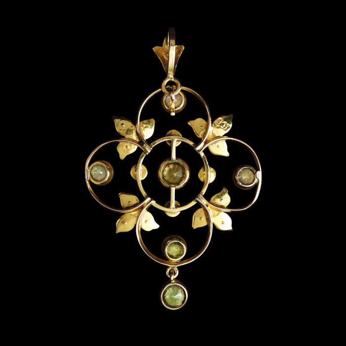 Buy Edwardian 9ct Gold Peridot & Seed Pearl Floral Openwork Pendant