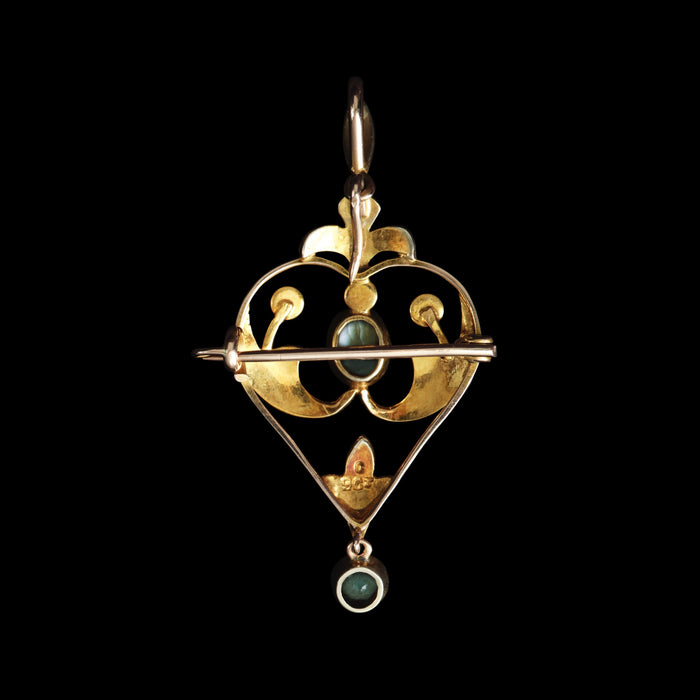 Edwardian 9ct Gold Aquamarine & Split Pearl Pendant/Brooch c.1905
