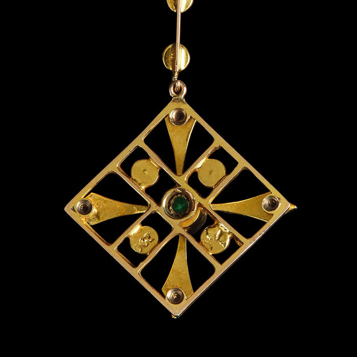 Early 20th Century 9ct Gold Demantoid Garnet & Split Pearl Drop Pendant