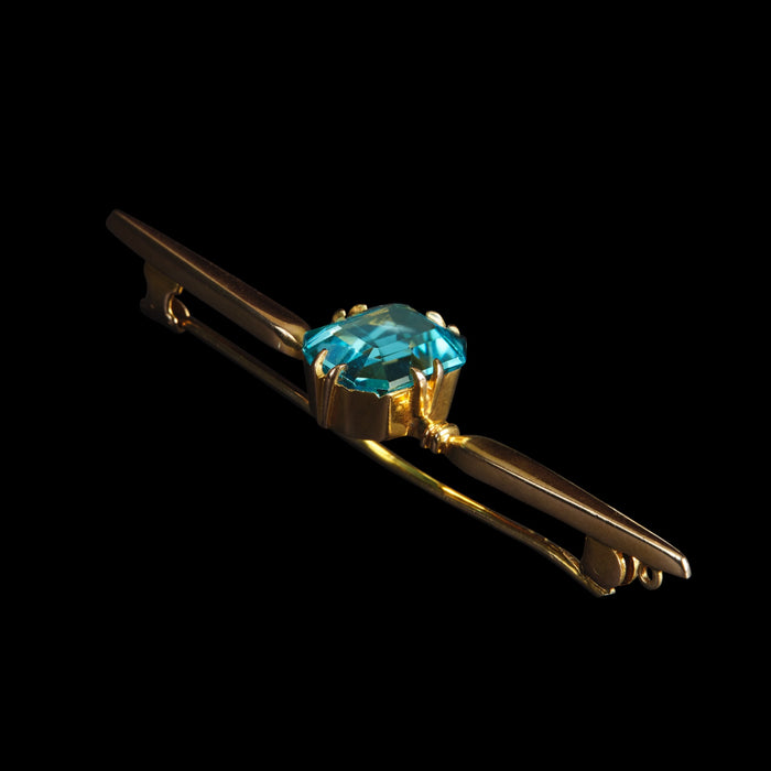 Edwardian 9ct Yellow Gold Blue Topaz Bar Brooch price
