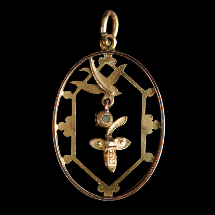 Art Nouveau 9ct Gold Blue Paste & Split Pearl Pendant