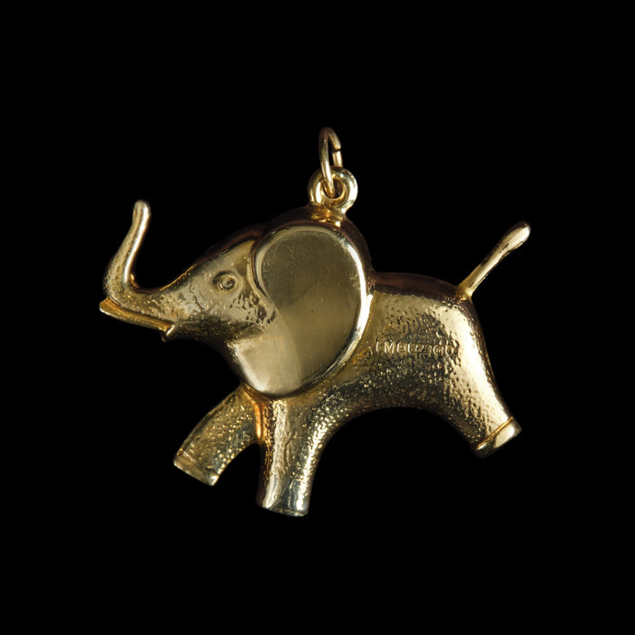Mid-Century 9ct Yellow Gold Elephant Pendant Charm London