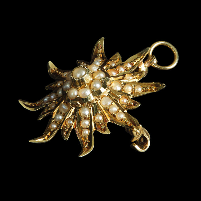 Edwardian 14ct Yellow Gold Split Pearl Starburst Pendant