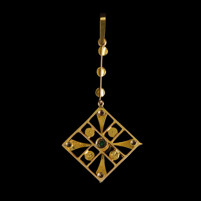 Early 20th Century 9ct Gold Demantoid Garnet & Split Pearl Drop Pendant