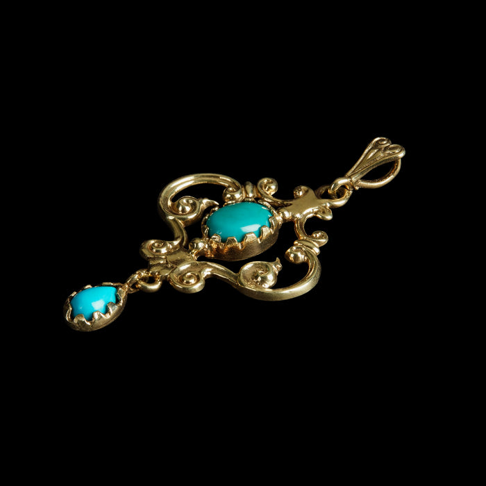 Late 20th Century 9ct Yellow Gold Pendant with Natural Turquoise Cabochons