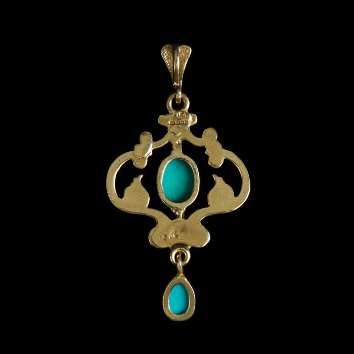 Late 20th Century 9ct Yellow Gold Pendant with Natural Turquoise Cabochons