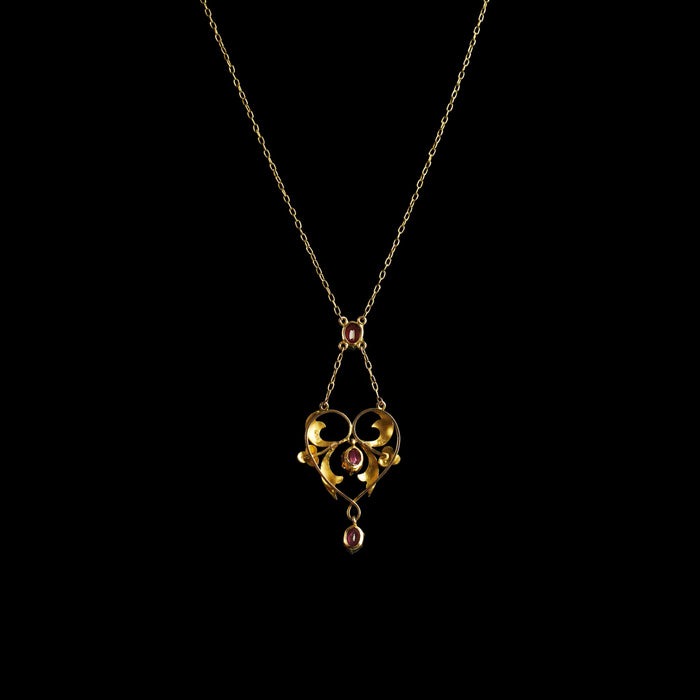 William Hair Haseler Edwardian 9ct Gold Garnet and Seed Pearl Pendant Necklace