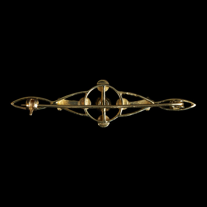 Late 20th Century 9ct Yellow Gold Peridot & Split Pearl Bar Brooch