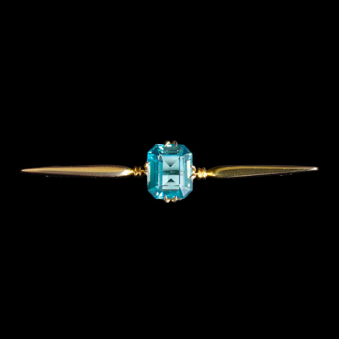 Edwardian 9ct Yellow Gold Blue Topaz Bar Brooch