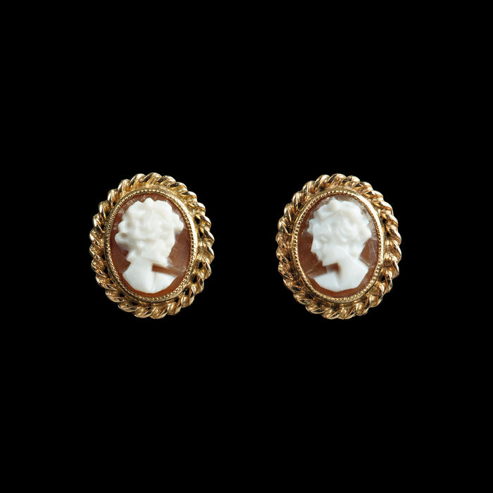 Edwardian 9ct Yellow Gold Shell Cameo Earrings