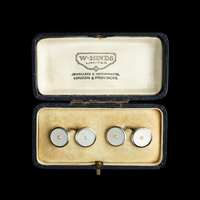 Art Deco 18ct & 9ct Gold Guilloché Enamel and Seed Pearl Cufflinks