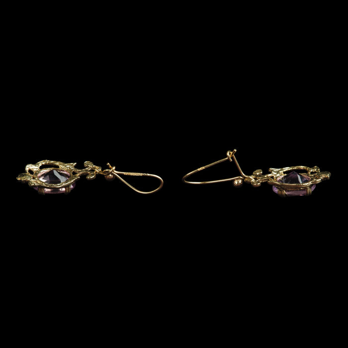 Edwardian 9ct Yellow Gold Amethyst Drop Earrings price