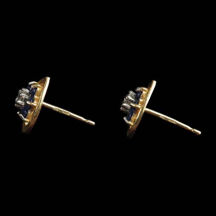 1980s 9ct Yellow Gold Blue Spinel & Goshenite Heart Stud Earrings