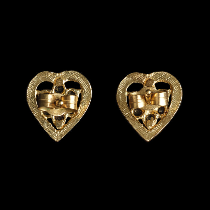 1980s 9ct Yellow Gold Blue Spinel & Goshenite Heart Stud Earrings