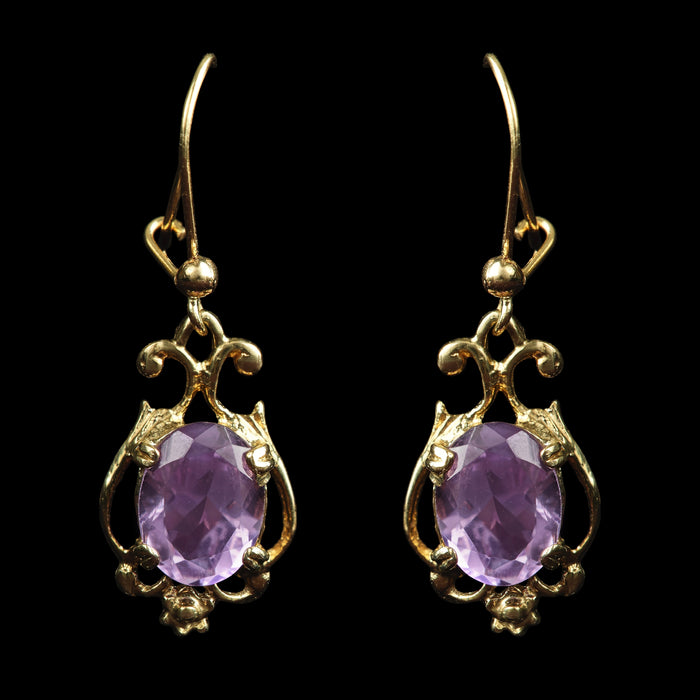 Buy Edwardian 9ct Yellow Gold Amethyst Drop Earrings