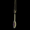 3/4 shot of Edwardian 15ct gold garnet and diamond drop necklace showing open-backed settings