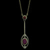 Reverse of Edwardian 15ct gold garnet and diamond drop necklace showing open-backed settings