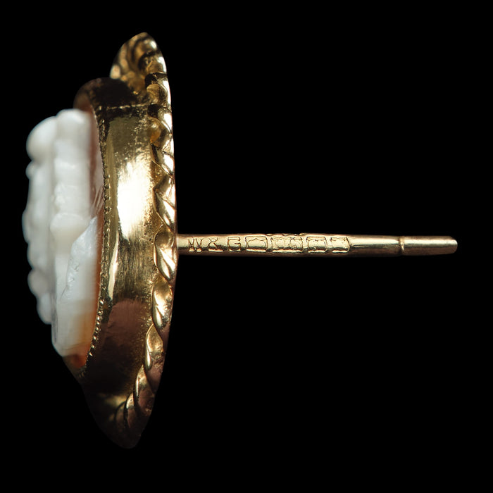 Edwardian 9ct Yellow Gold Shell Cameo Earrings