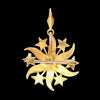Reverse of antique Victorian 15ct gold split pearl starburst pendant and brooch, showing closed-back setting, brooch pin and removable bale