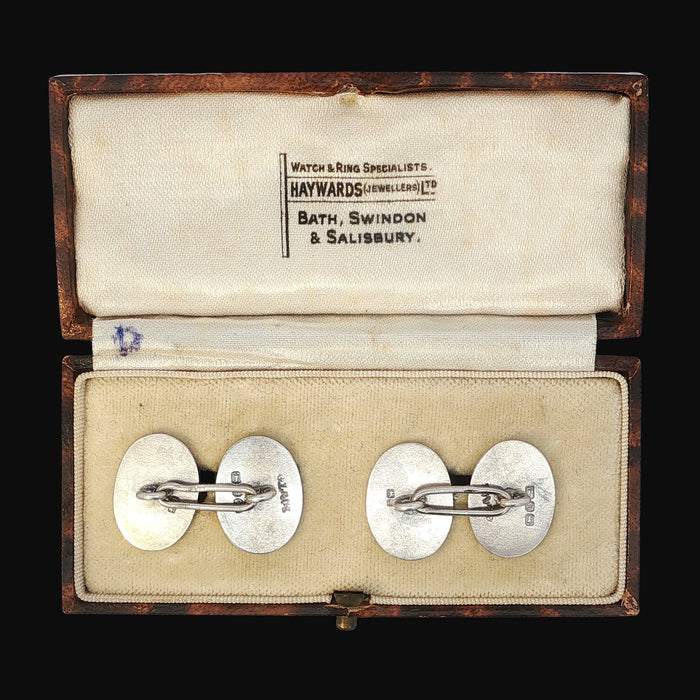 Pair of Victorian engraved cufflinks complete set in presentation case reverse view
