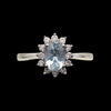 14ct white gold aquamarine and diamond cluster ring front view