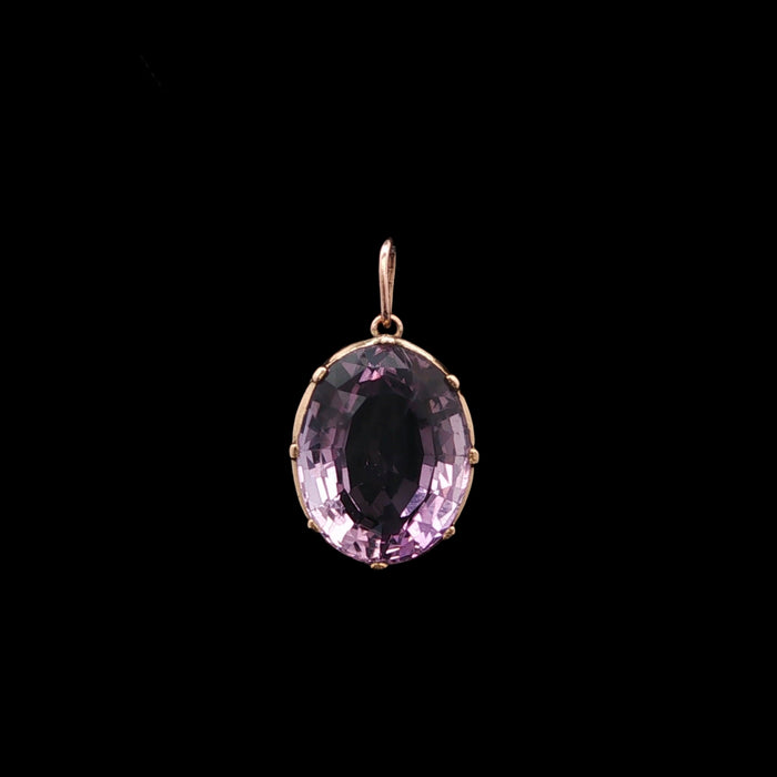  Edwardian amethyst pendant in fine 15ct gold claw setting, front view