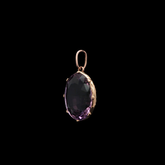  three quarter profile of antique 15ct gold amethyst pendant