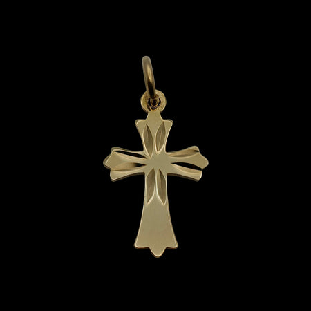 Vintage 9ct gold cross pendant with engraved detail, Birmingham hallmarked 375, minimalist gold charm, front