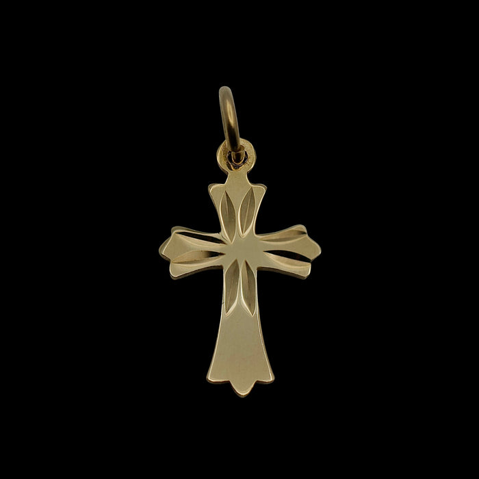 Vintage 9ct gold cross pendant with engraved detail, Birmingham hallmarked 375, minimalist gold charm, front