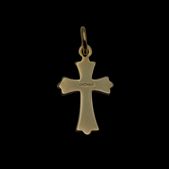 Vintage 9ct gold cross pendant with engraved detail, Birmingham hallmarked 375, minimalist gold charm, reverse